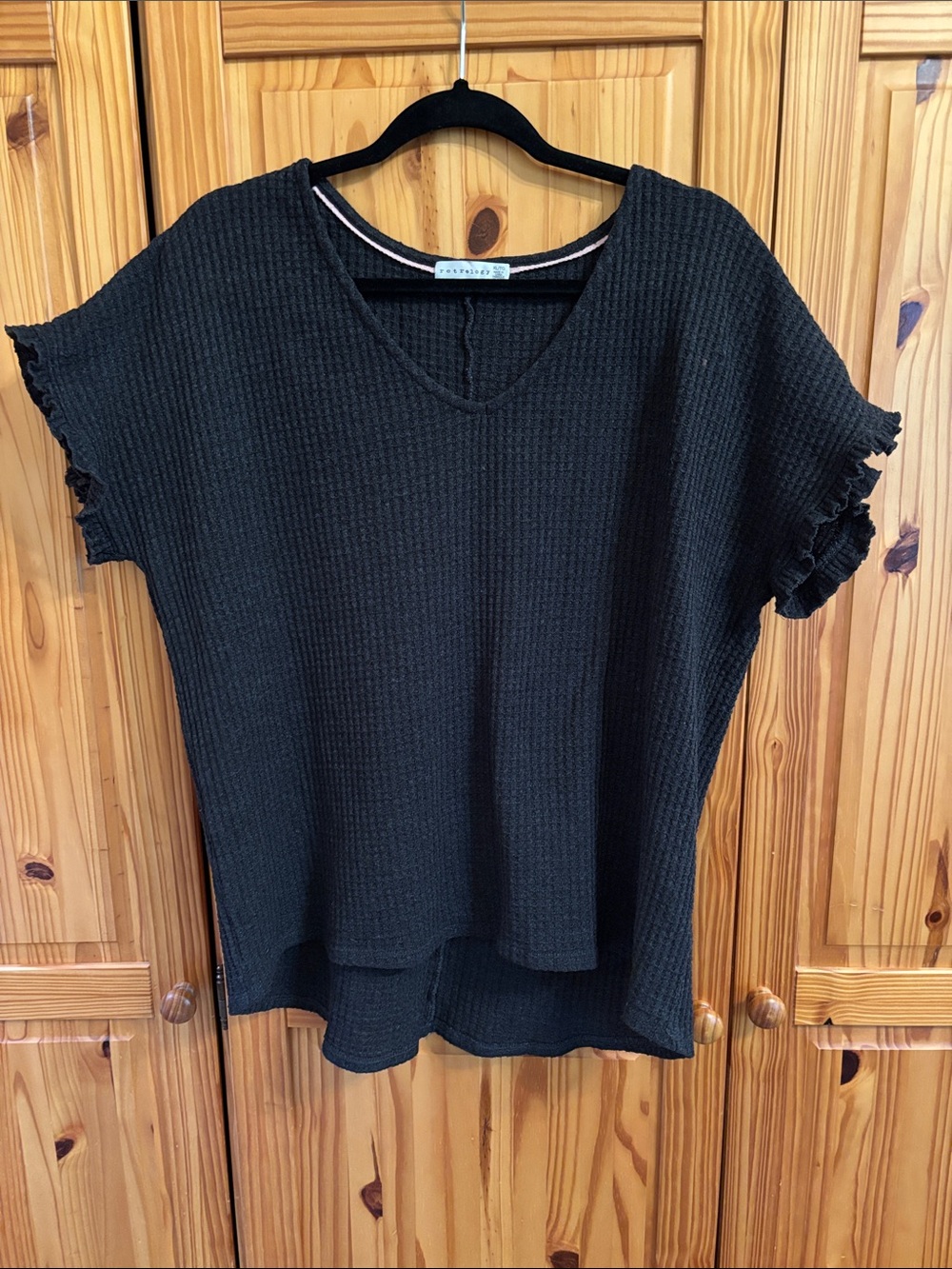 Waffle V-Neck Ruffle Top  super comfy and goes well w/jeans and black converse!!